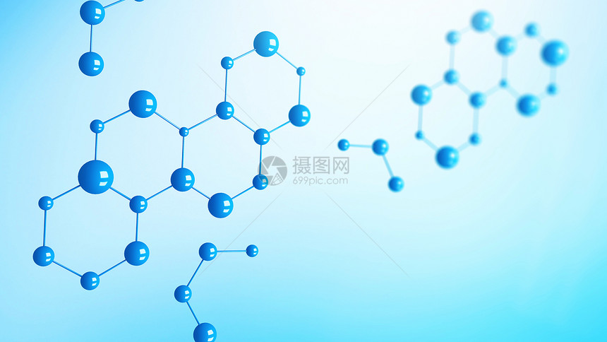 蓝分子或底原科学化和医概念的抽象结构3d插图图片