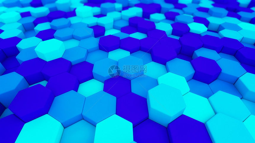 数字据蓝色背景的建筑技术概念结构中的六边形状3个抽象插图图片