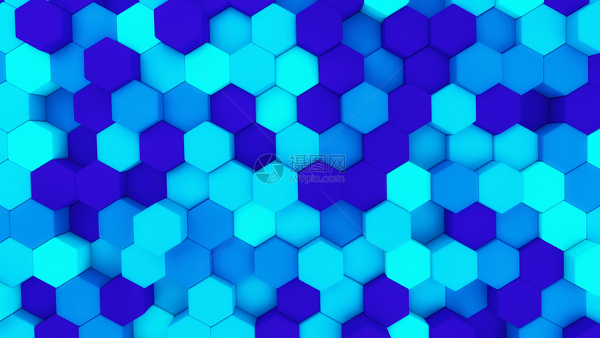 数字据蓝色背景的建筑技术概念结构中的六边形状3个抽象插图图片