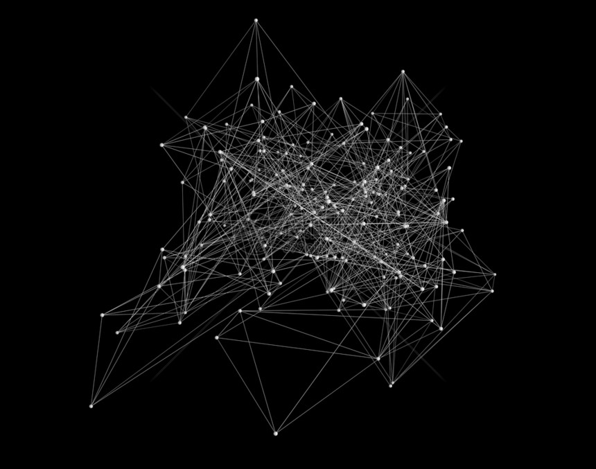 黑色背景技术概念中的白色数字据和网络连接三角线3d抽象插图图片