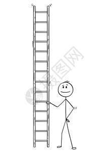 卡通棍子绘制男人或商高梯子的概念图解图片