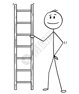 卡通插图说明男子或商人持有小梯子图片