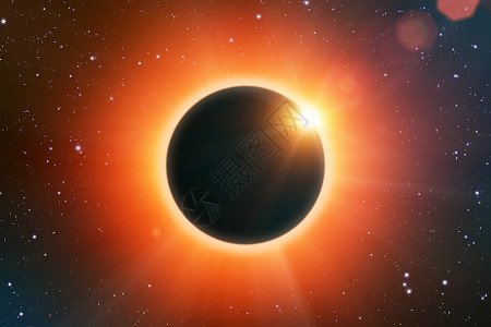 3D表示太阳与月在空间的总日食图片