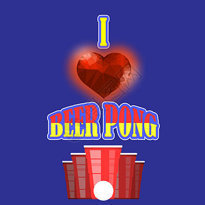 BeerPong锦标赛红塑料杯和蓝背景白网球党的娱乐游戏传统饮酒时间啤板比赛红塑料杯和白网球传统饮酒时间背景图片