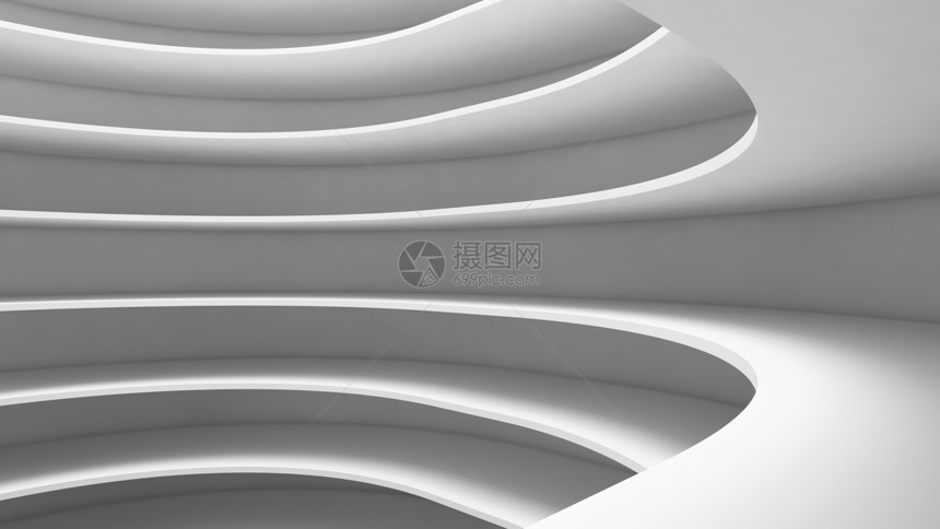 未来空曲线室结构白背景的内部设计Scifi数字技术概念3d抽象模式图解图片