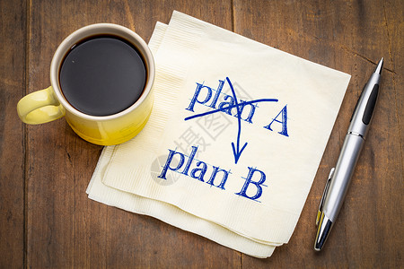 计划A和B概念在餐巾纸上加咖啡杯的笔迹图片