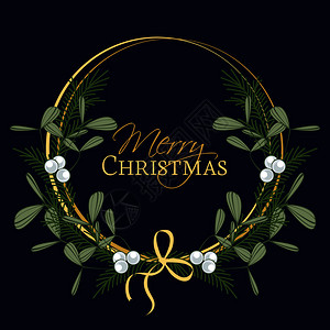 圣诞花圈和树枝寄生虫的矢量说明圣诞贺卡快乐圣诞花圈和树枝寄生虫的圣诞花圈插画