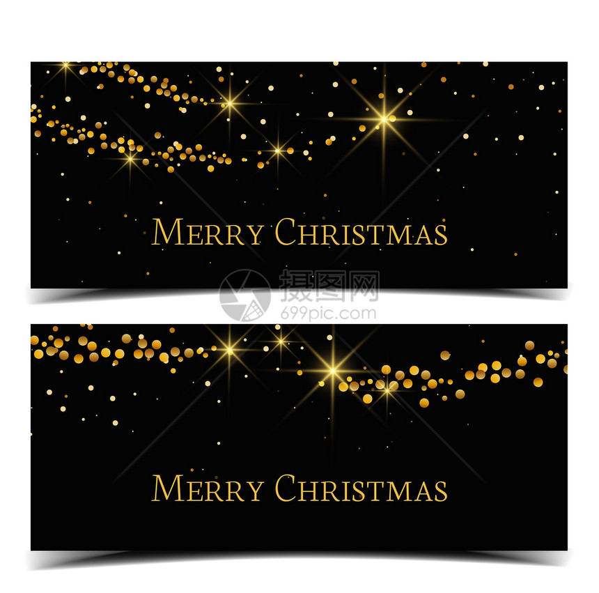 矢量插图摘要圣诞节背景和横幅黑色背景上的灯光金新年亮光金背景上的灯光图片