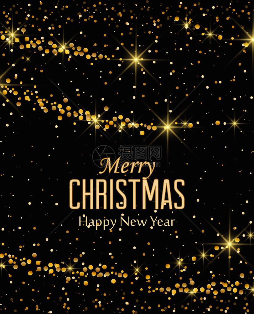 矢量插图抽象的圣诞节背景黑色上的灯光金新年假日闪亮点金背景上的灯光图片