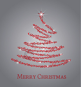 矢量插图银本底的红色圣诞树摘要金属灯光装饰圣诞树作为象征红圣诞树图片