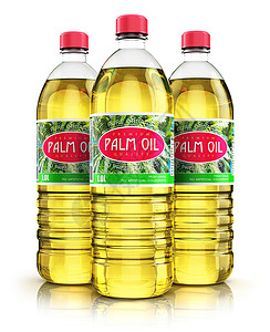 3D表示三瓶装有黄精棕榈油或白底有机脂肪的塑料瓶图片