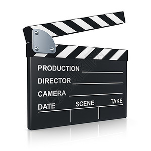 电影效果电影和制作黑锁板以白色背景隔离产生反射效果背景