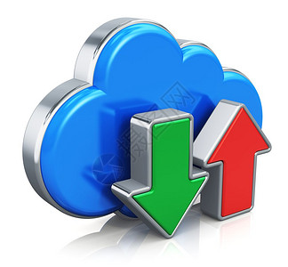 云和雨水按钮云计算电信HDD服务概念蓝色金属云图标绿色下载和红上传箭头在白色背景上隔离产生反射效果背景