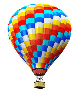 但使龙城飞将在具有创意的抽象多彩旅行游航空运输和自由概念3D展示彩色热气球将Gondola篮子隔离在白色背景上背景