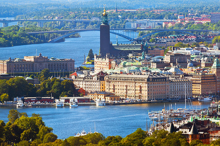 瑞典斯德哥尔摩老城GamlaStan夏季风景航空全图片