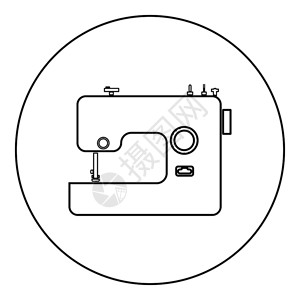 圆形大纲矢量插图中的缝合机器标黑色颜图片