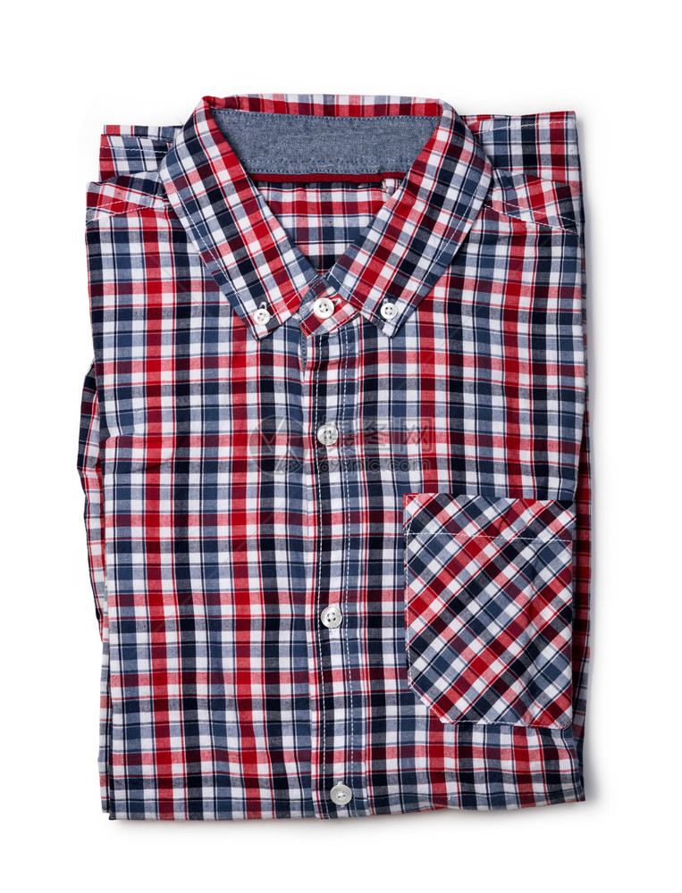 红色和蓝格式衬衫的顶部视图红色和蓝格式衬衫的顶部视图折叠在白色背景上红和蓝色格式衬衫的顶部视图折叠图片