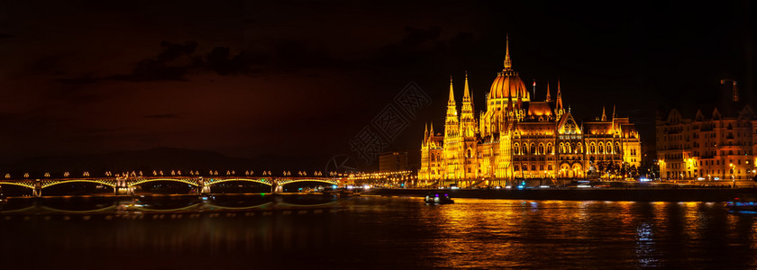 新玛特匈牙利布达佩斯议会和玛格丽特桥背景