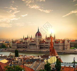 匈牙利日落时多瑙河布达佩斯议会图片