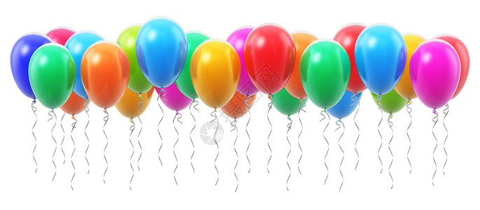 创意抽象庆祝节日的概念3D展示彩色闪亮透明的橡胶充气球或白底孤立的图片