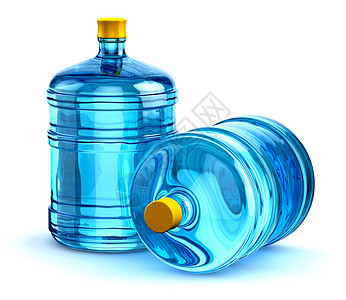 创意抽象的3D表示两组蓝色19升或5加仑塑料瓶装水图片