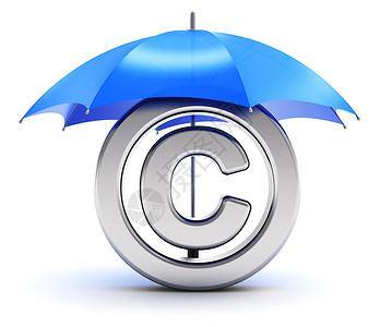 创意抽象知识产权保护专利和商标法技术概念3D将白色背景的红伞覆盖闪亮银金属版权商标符号作为插图背景图片