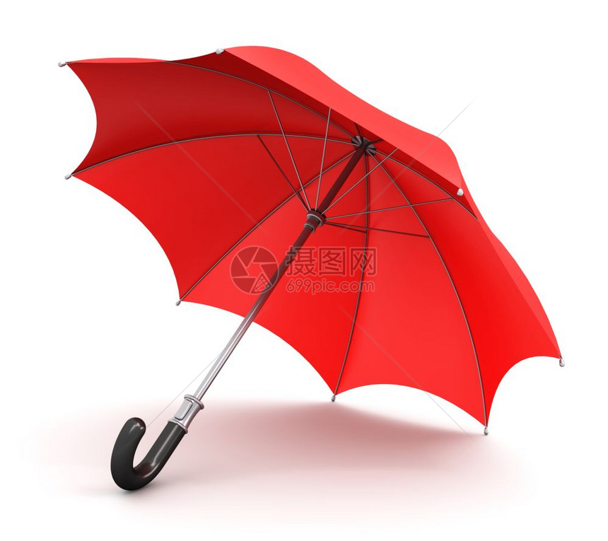 白色背景上隔离的红伞或带黑色把手的阳伞图片