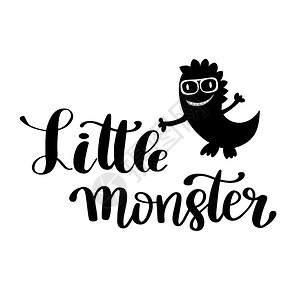 小怪物边框黑白小怪兽男孩印刷装饰设计英文插画