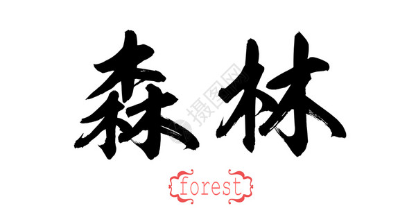 白背景的森林书法文字中或日3D图片