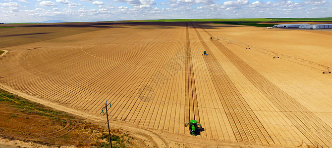 农场工人在耕种良好的田地上打工背景图片