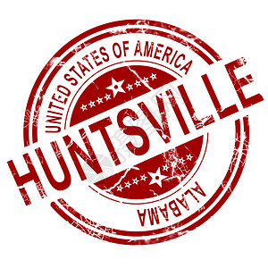 红色Huntsville印章白背景3D翻版图片