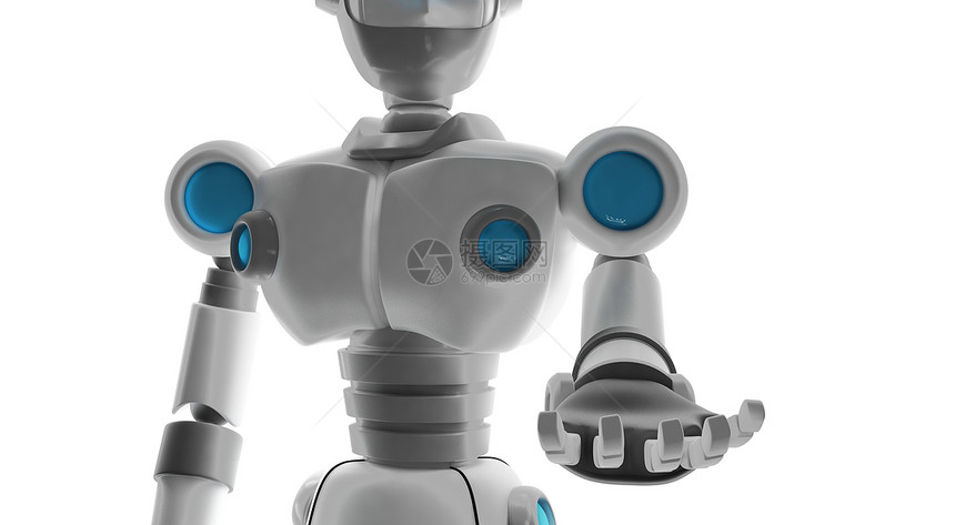 机器人在白色背景上打开他的手未来数字技术概念中的人工智能3d插图图片