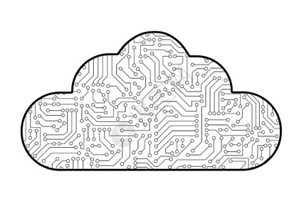 云计算机技术图标与电路板案纹理隔离在白色上数字据概念的高科技背景图片