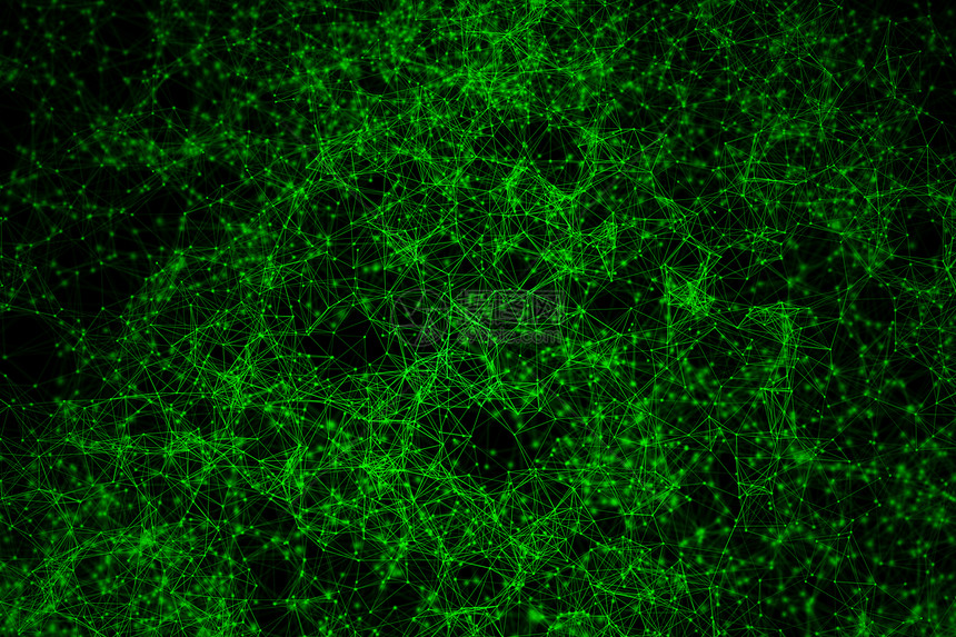 绿色数字据和网络连接三角线用于黑色背景技术概念的绿色数字据和网络连接三角线3个抽象插图图片
