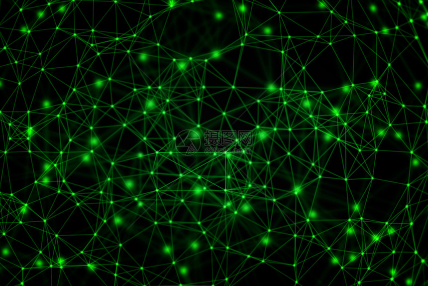 绿色数字据和网络连接三角线用于黑色背景技术概念的绿色数字据和网络连接三角线3个抽象插图图片