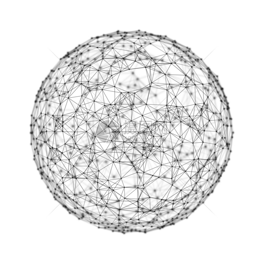 黑色球形状带有数字据和网络连接三角线用于白色背景的技术概念3d抽象插图图片