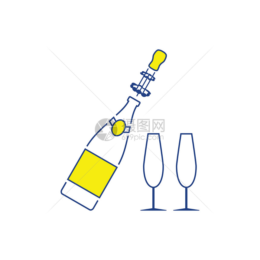 派对香槟和玻璃图标薄线设计矢量插图图片