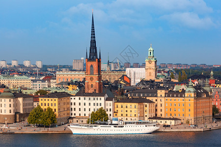 瑞典首都斯德哥尔摩老城GamlaStan的夏季风景航空观测瑞典斯德哥尔摩GamlaStan全景瑞典斯德哥尔摩图片