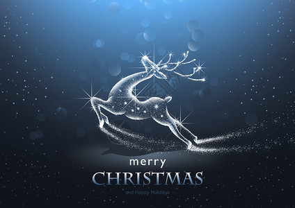 奔跑的驯鹿带有星鹿的圣诞背景插画