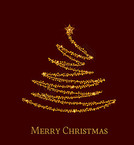 矢量图抽象金色圣诞树红背景的金圣诞树灯光装饰圣诞树作为象征黄金圣诞树图片