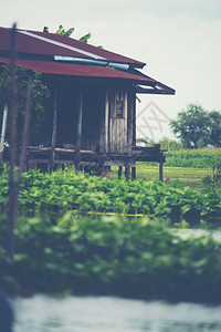 漂浮在河边的房屋风景观图片