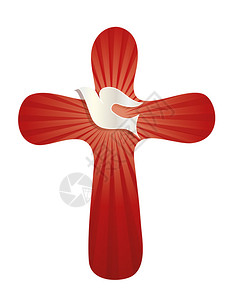 红色十字架符号带有孤立矢量的符号圆形交叉带鸽子红底有光线插画