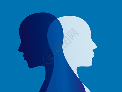 精神分析学分裂个双极精神失常摩多紊乱双重人格概念蓝背景背景