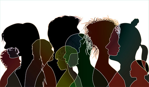 多种族群体不同年龄的多种族者不同国籍群体的人矢量黑光影背景