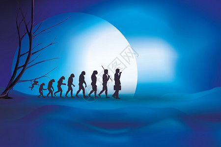 达尔文进化论人类从猴子到商的进化蓝夜背景背景