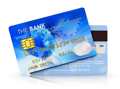 电子银行和有鳍商业概念电子银行和有鳍商业概念一套蓝色塑料信用卡在白色背景上孤立产生反射效果保护高清图片素材