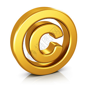 版权声明具有创意的抽象知识产权保护专利和商标法技术概念3D为闪亮的金属版权符号的插图在白色背景上孤立产生反射效果背景