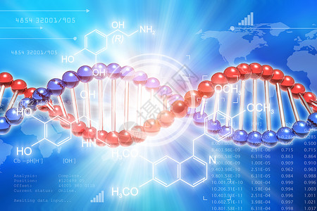 创新的抽象DNA基因研究遗传科学医技术分析概念3D提供DNA分子结构和研究数据网络空间的图解背景图片