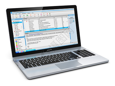 具有创意的抽象电子邮件和网络通信办公室商务电子工作概念现代金属笔记本电脑或其互联网子邮件客户应用软程序在白色背景上孤立背景图片