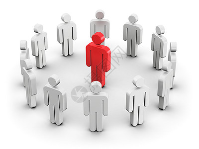 圆通信创意抽象领导团队精神个和社交媒体网络商务互联概念单一红色3D人口在白种背景隔离的圆圈内安排白人男子数字群中背景